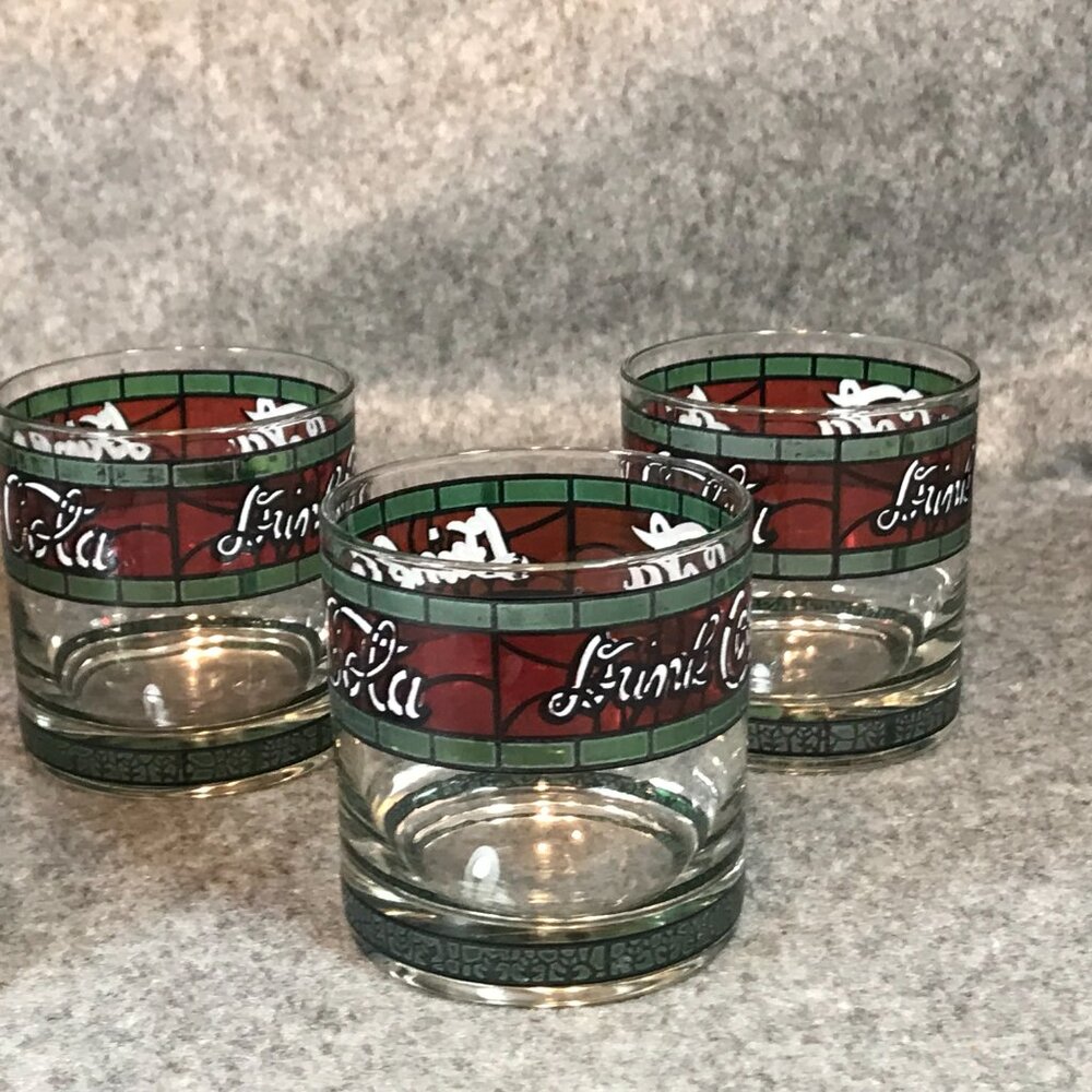 6 Coca Cola Glasses Vintage Tiffany Style Stained "Drink Coca Cola" Glass - Picture 5 of 12